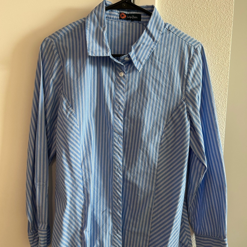 Blue and White Stripe Button Up Shirt